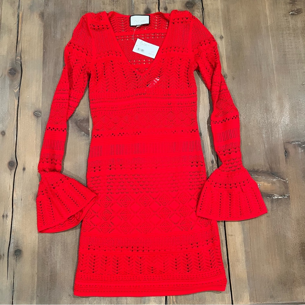 Alexis Rexana Red Crochet Knit Lined Dress